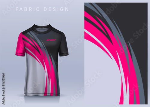 Fabric textile design for Sport t-shirt, Soccer jersey mockup for football club. uniform front view.	 photo