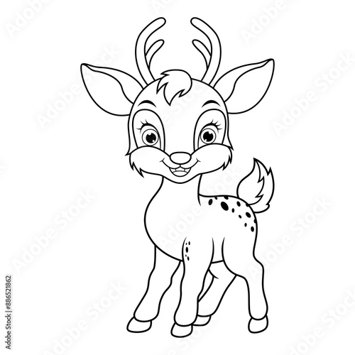 Cute Deer cartoon line art