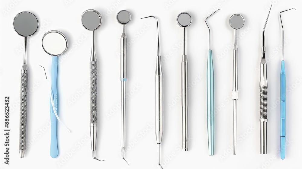set of dental instruments on white set of dental instruments on white