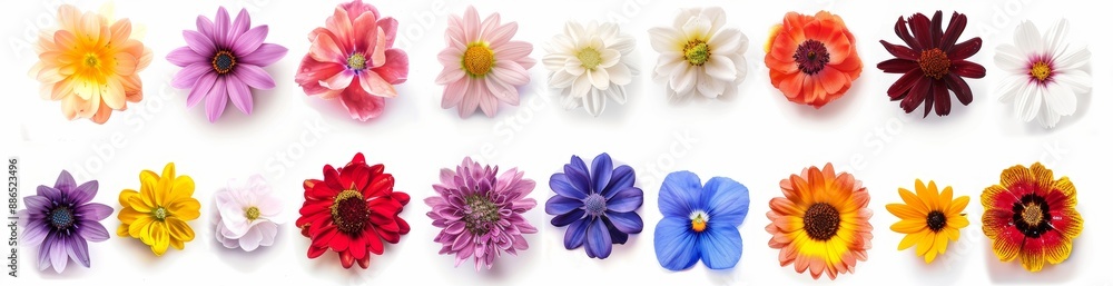 The white background is adorned with a variety of beautiful flowers. Banner design with different designs. The white background is adorned with a variety of beautiful flowers. Banner design with different designs.