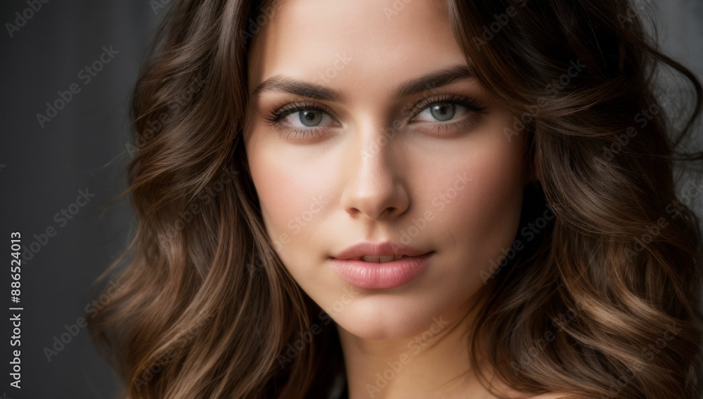 A close-up photo of a beautiful woman with long brown hair and blue eyes. She has a lovely smile and is gazing off to the left. A close-up photo of a beautiful woman with long brown hair and blue eyes. She has a lovely smile and is gazing off to the left.