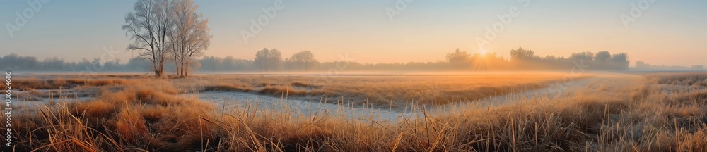 Serene Frosty Morning Meadow at Sunrise, perfect for nature blogs, seasonal greetings, and tranquil photography Serene Frosty Morning Meadow at Sunrise, perfect for nature blogs, seasonal greetings, and tranquil photography