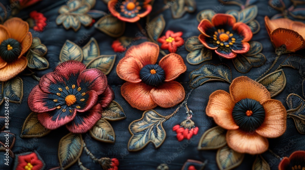Close-up of Embroidered Floral Pattern Close-up of Embroidered Floral Pattern
