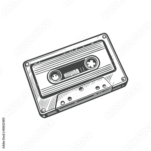 cassette engraving hand drawn illustration vector