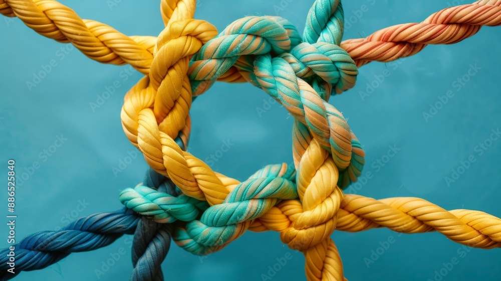 Teamwork concept as a business metaphor for joining a partnership synergy and cohesion as diverse ropes connected together in interdependence Teamwork concept as a business metaphor for joining a partnership synergy and cohesion as diverse ropes connected together in interdependence