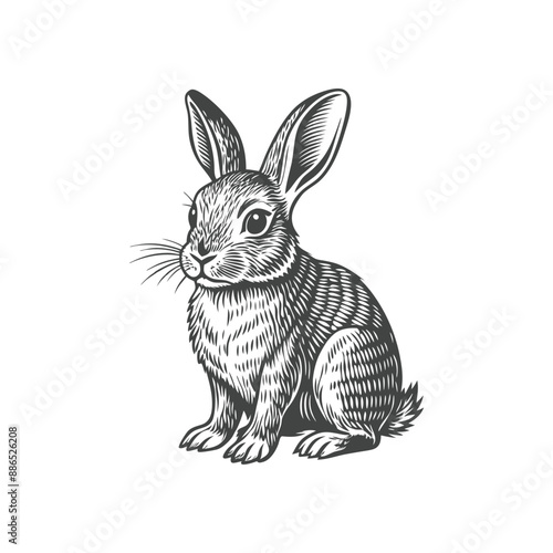 rabbit engraving hand drawn illustration vector