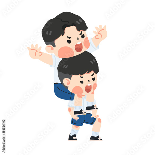 Kid piggybacks on best friend