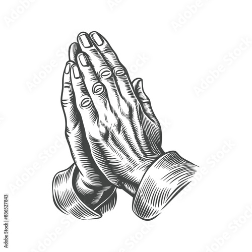 praying hands engraving hand drawn illustration vector