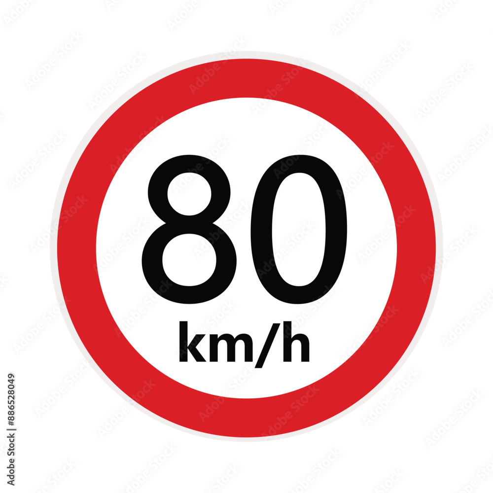 80 KM Speed limit highway sign. Eighty kilometers per hour traffic road sign. Restriction sign for car drivers not to exceed the speed over 80 kilometers per hour. Vector illustration 80 KM Speed limit highway sign. Eighty kilometers per hour traffic road sign. Restriction sign for car drivers not to exceed the speed over 80 kilometers per hour. Vector illustration