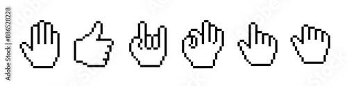 Pixel hand. Pixel hand icon.