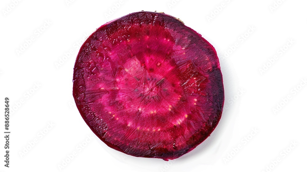 Top View of Beetroot Slice on White Background. Fresh and Colorful Vegetable Close-Up. Top View of Beetroot Slice on White Background. Fresh and Colorful Vegetable Close-Up.