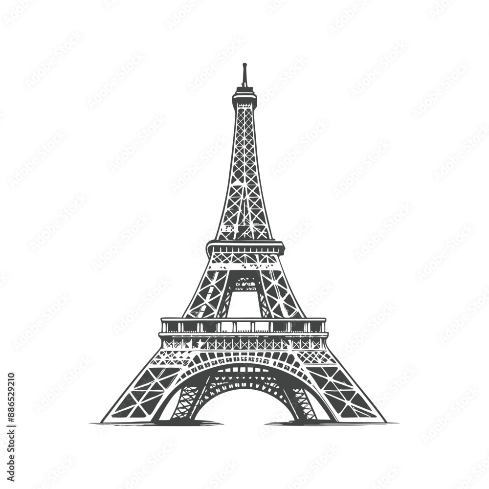 Fototapeta premium eiffel tower engraving hand drawn illustration vector