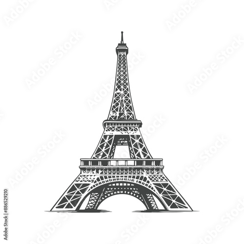 eiffel tower engraving hand drawn illustration vector