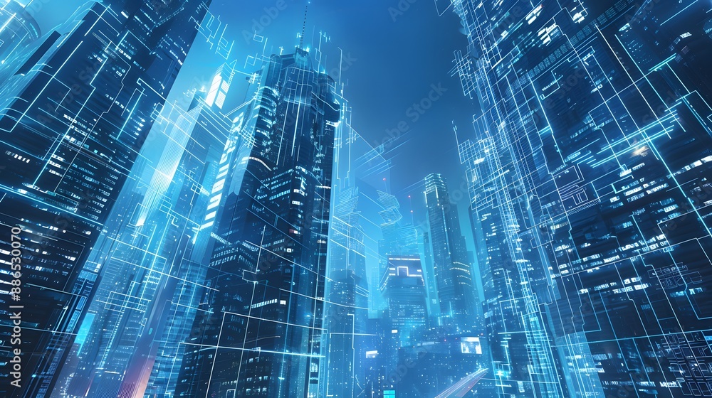 A city skyline with a cloudy sky in the background. The buildings are tall and the sky is overcast A city skyline with a cloudy sky in the background. The buildings are tall and the sky is overcast