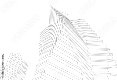 Abstract modern building. Architecture concept sketch. 