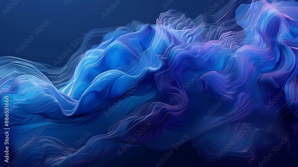 Fototapeta premium A generative AI image of a dark blue stormy wave in a minimalist, colorful style