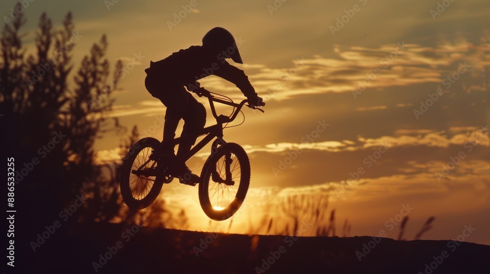 Silhouette of a Cyclist Against Sunset Silhouette of a Cyclist Against Sunset