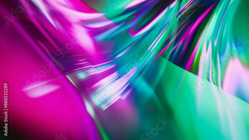 Conceptual biomorph illustration abstract digital artwork, fluid shapes with gradient shades  Background wallpaper with sense of depth and movement. Chrome, holographic, liquid, glass texture. photo