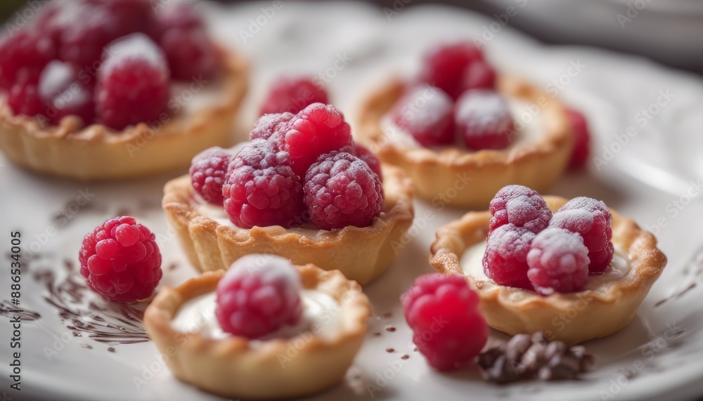 Tartlet with raspberries and cream dessert for breakfast Tartlet with raspberries and cream dessert for breakfast