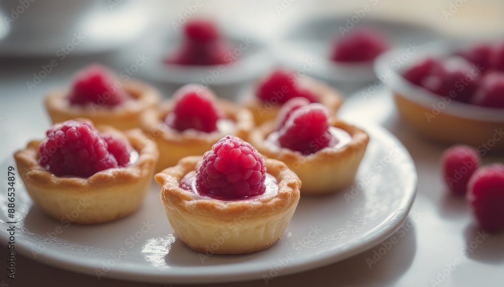 Tartlet with raspberries and cream dessert for breakfast Tartlet with raspberries and cream dessert for breakfast