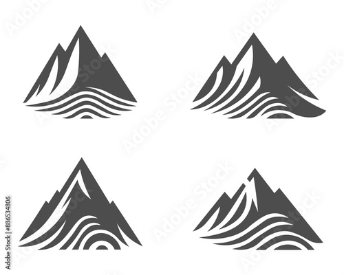Set of Mountain silhouette. Vector icon illustration of natural things. Design element for camping, hiking. 