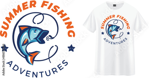 Celebrate the thrill of summer fishing with our 'Summer Fishing Adventures' t-shirt. Featuring a vibrant and dynamic fish graphic, this design is perfect for fishing enthusiasts and adventure seekers.