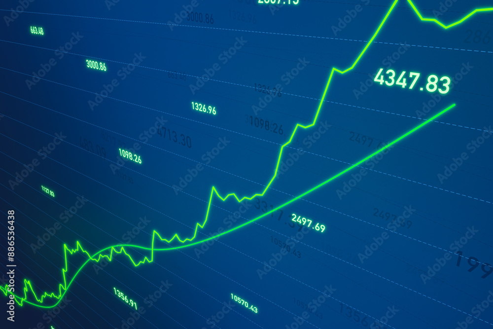 Rising stock market and exchange, equity chart moving up. Progress, bull market, positive, strong business, stock market rally, investment. Rising stock market and exchange, equity chart moving up. Progress, bull market, positive, strong business, stock market rally, investment.