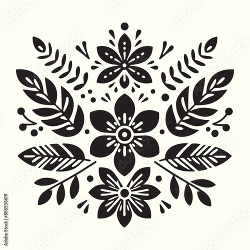 Boho Flower Decoration Elements Silhouette Vector Illustration