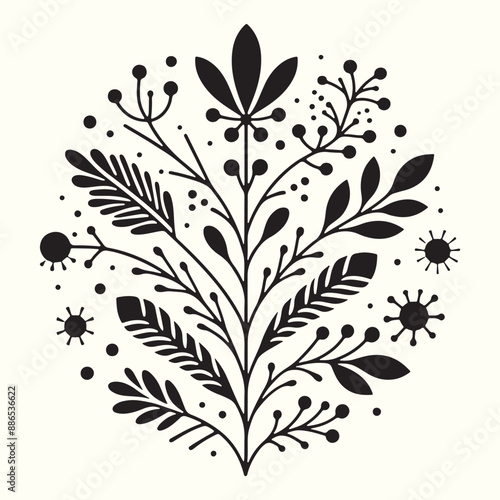 Boho Flower Decoration Elements Silhouette Vector Illustration