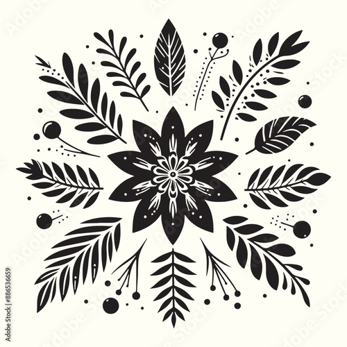 Boho Flower Decoration Elements Silhouette Vector Illustration