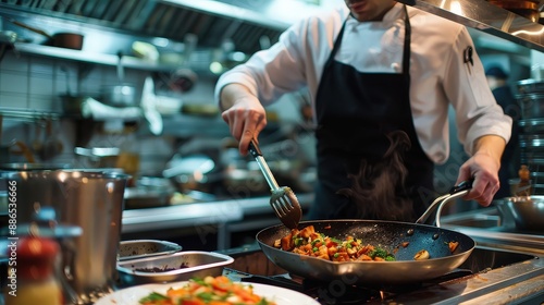 Fototapeta Naklejka Na Ścianę i Meble -  Chef Cooking in a Restaurant Kitchen