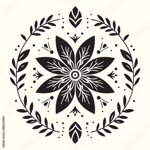 Boho Flower Decoration Elements Silhouette Vector Illustration