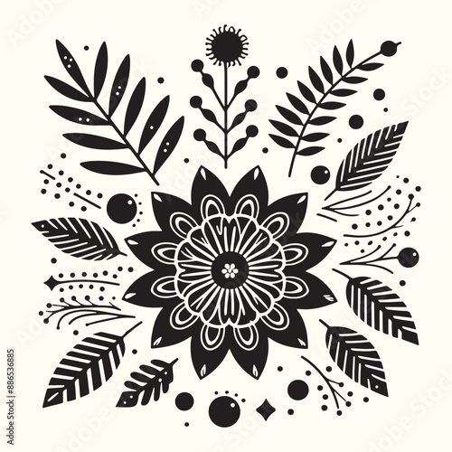 Boho Flower Decoration Elements Silhouette Vector Illustration
