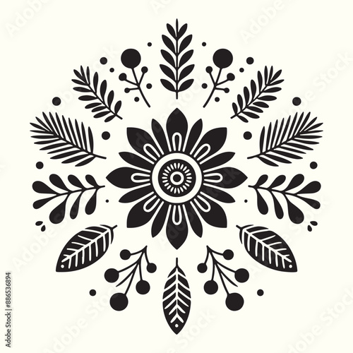 Boho Flower Decoration Elements Silhouette Vector Illustration