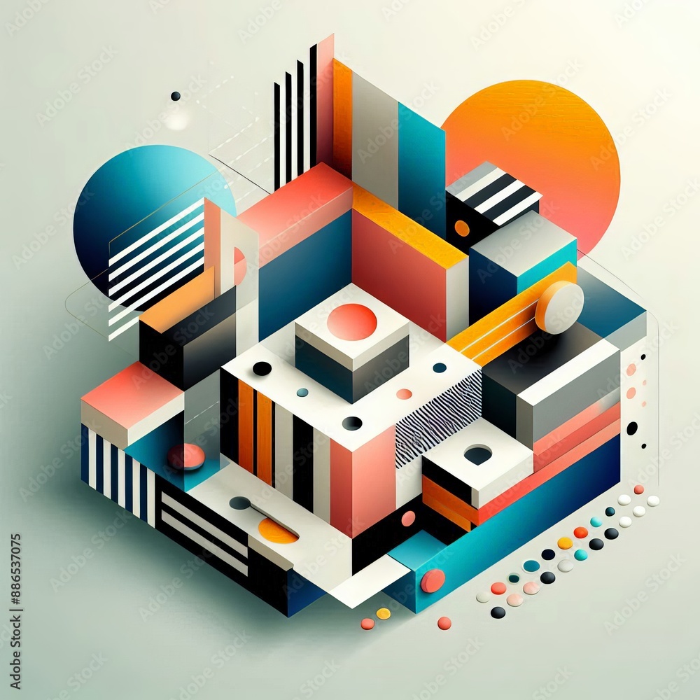 Obraz premium A composition of abstract geometric shapes and patterns. Play with colors, shadows and gradients to create a dynamic and interesting image.