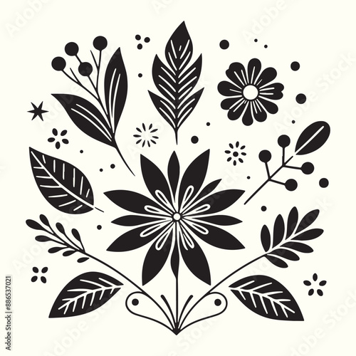 Boho Flower Decoration Elements Silhouette Vector Illustration
