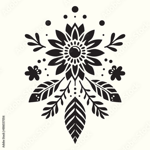 Boho Flower Decoration Elements Silhouette Vector Illustration