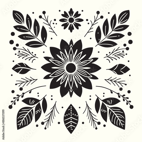 Boho Flower Decoration Elements Silhouette Vector Illustration