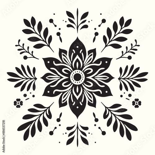 Boho Flower Decoration Elements Silhouette Vector Illustration