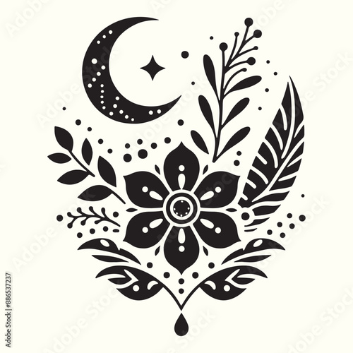 Boho Flower Decoration Elements Silhouette Vector Illustration