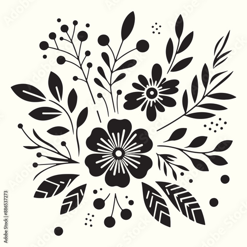 Boho Flower Decoration Elements Silhouette Vector Illustration