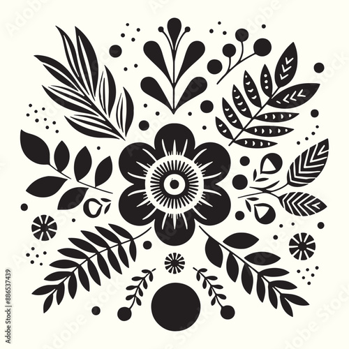 Boho Flower Decoration Elements Silhouette Vector Illustration