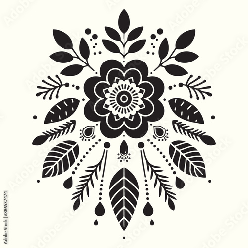 Boho Flower Decoration Elements Silhouette Vector Illustration