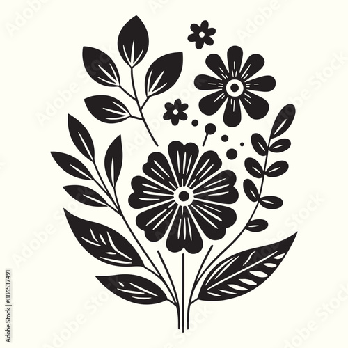 Boho Flower Decoration Elements Silhouette Vector Illustration