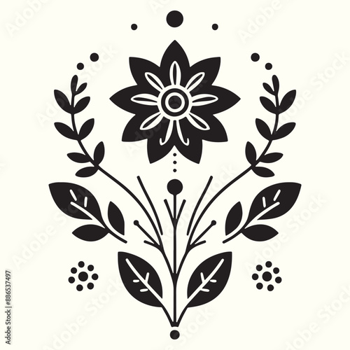 Boho Flower Decoration Elements Silhouette Vector Illustration
