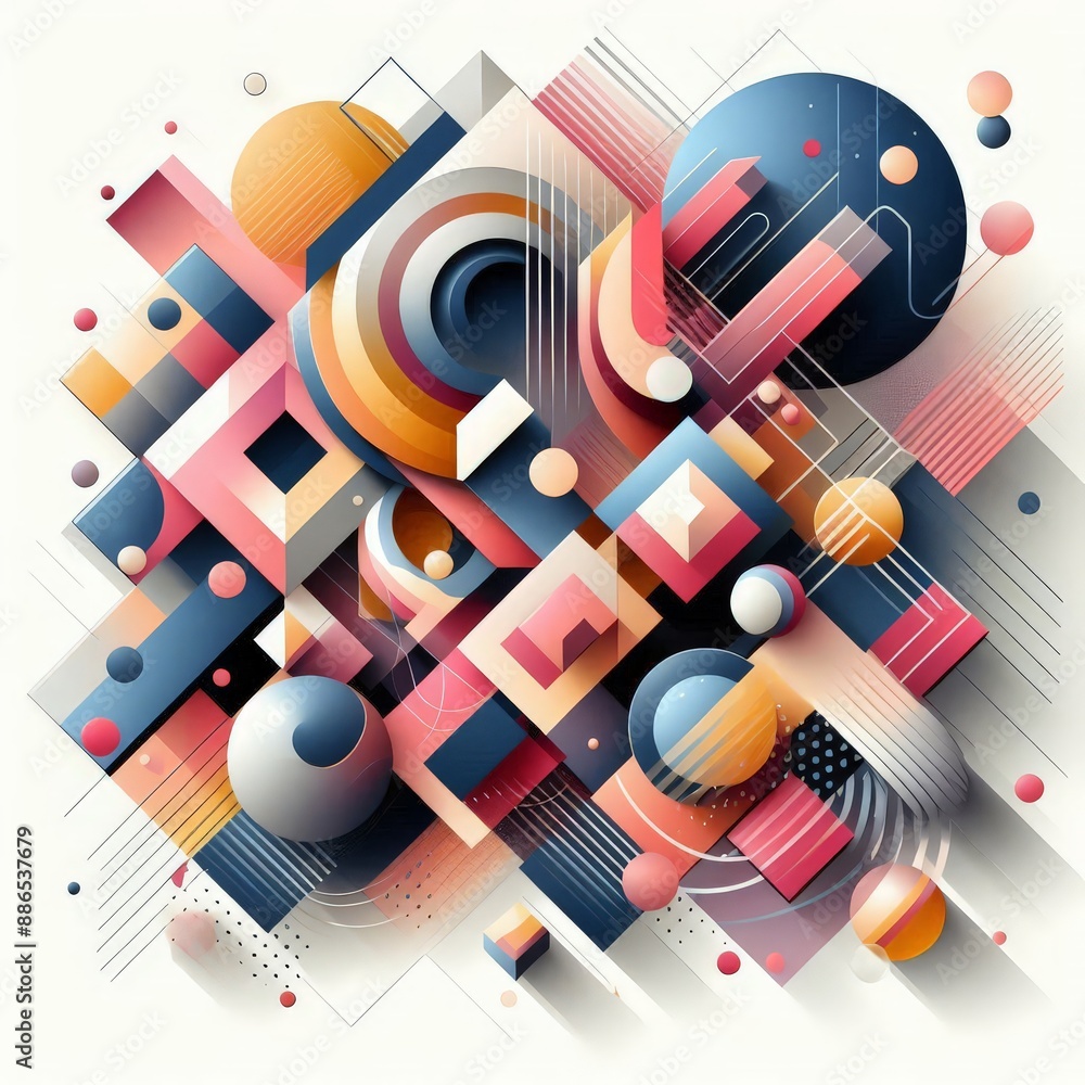 A composition of abstract geometric shapes and patterns. Play with colors, shadows and gradients to create a dynamic and interesting image. A composition of abstract geometric shapes and patterns. Play with colors, shadows and gradients to create a dynamic and interesting image.