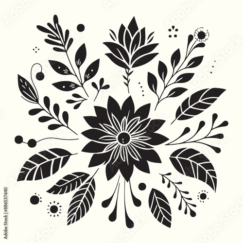 Boho Flower Decoration Elements Silhouette Vector Illustration