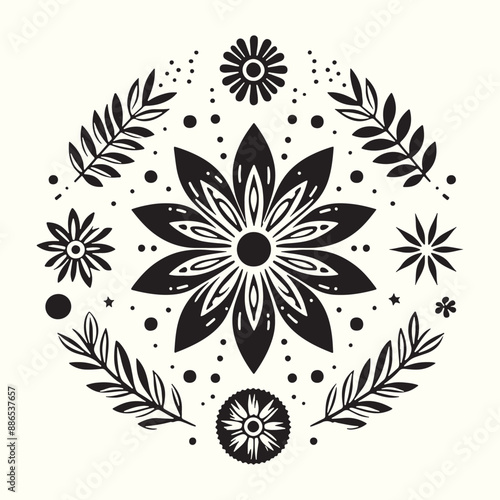 Boho Flower Decoration Elements Silhouette Vector Illustration