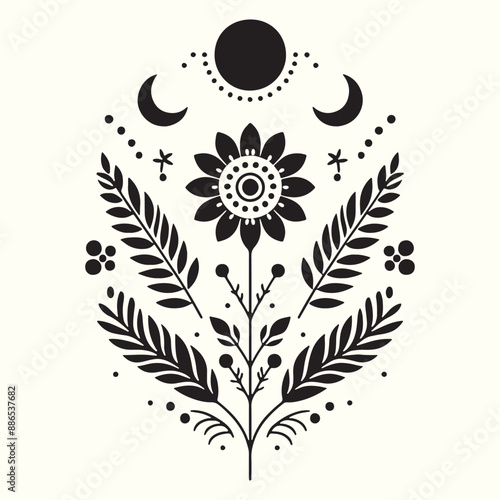 Boho Flower Decoration Elements Silhouette Vector Illustration