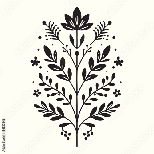 Boho Flower Decoration Elements Silhouette Vector Illustration